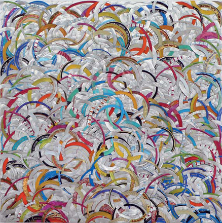 Anka Kröhnke: Happy Day (2013), Textur mit Getränkedosen; Quelle: Atelierhaus Rösler-Kröhnke
