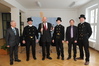 interner Link (neues Fenster): Bild vergrößern: von links: Fachabteilungsleiter Dr. Arnold Fuchs, Landesinnungsmeister Ingo Ziola, Wirtschaftsminister Harry Glawe, Bezirksschornsteinfegermeisterin Stefanie Lehmann, Tobias Henke und Bezirksschornsteinfegermeister Heiko Karmoll